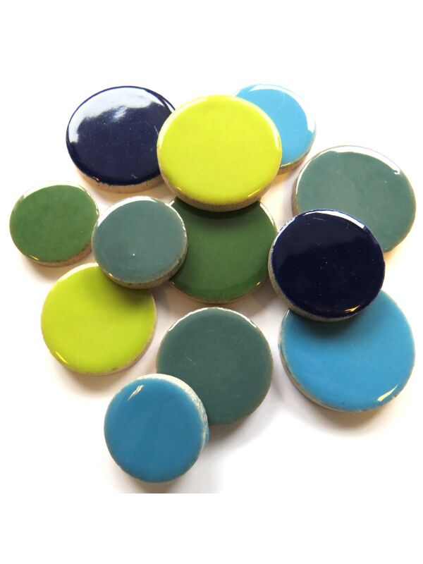 XL Ceramic Discs, Water, Mosaikstein glasiert, 25/30/35mm Durchmesser, 250g