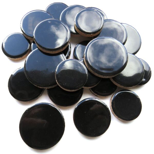 XL Ceramic Discs, Black, Mosaikstein glasiert,  25/30/35mm Durchmesser, 100g