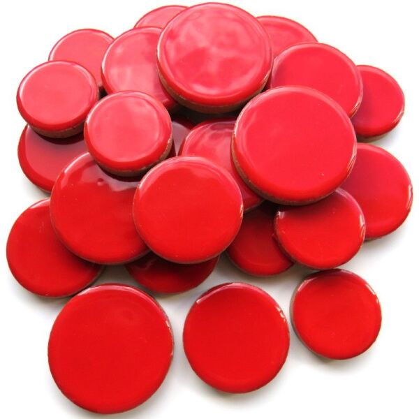 XL Ceramic Discs, Poppy Red, Mosaikstein glasiert,  25/30/35mm Durchmesser, 100g