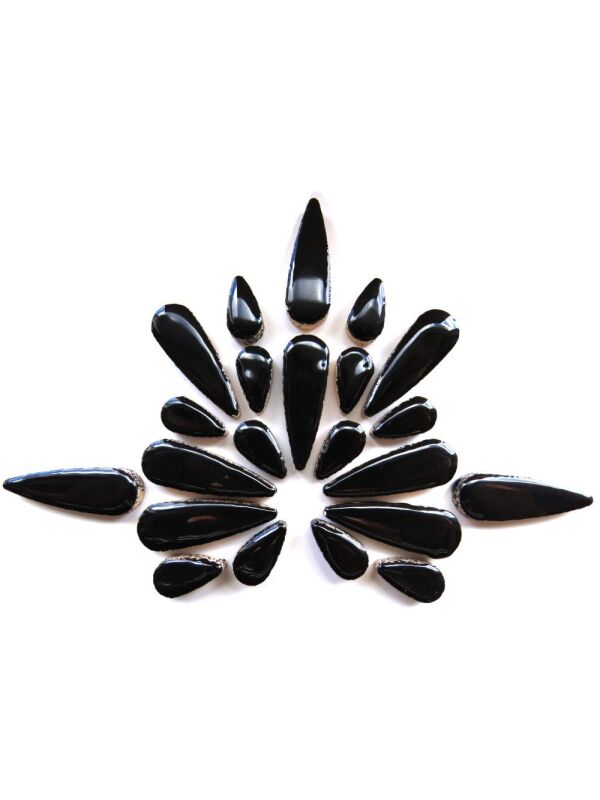 Mosaikstein Teardrop Black, Mosaik glasiert, 15-30mm x 5mm, 50g