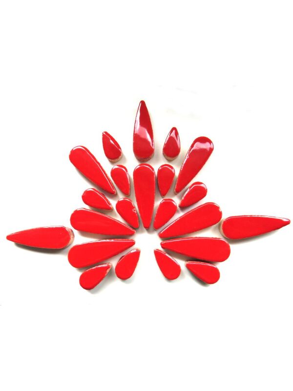 Glaced Mosaic Teardrop Poppy Red ,15-30mm x 5mm, 50g