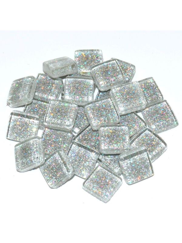 Glass stones mosaic soft silver glitter 10x10mm
