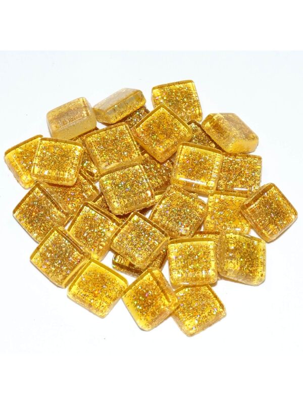Glass stones mosaic soft yellow glitter 10x10mm
