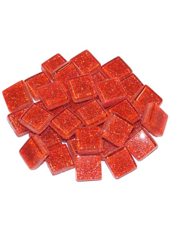 Glass stones mosaic soft red glitter 10x10mm