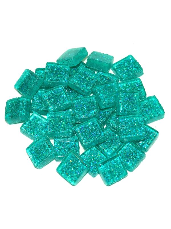 Glass stones mosaic soft turquoise glitter 10x10mm
