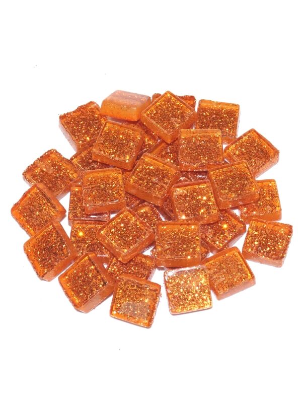 Glass stones mosaic soft orange glitter 10x10mm