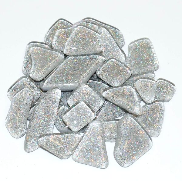 Glassteine Mosaik Soft silber glitter polygonal; 200g