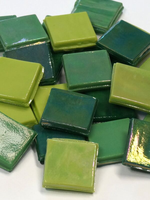 Ice glass opaque 15x15mm mosaic tiles mix green