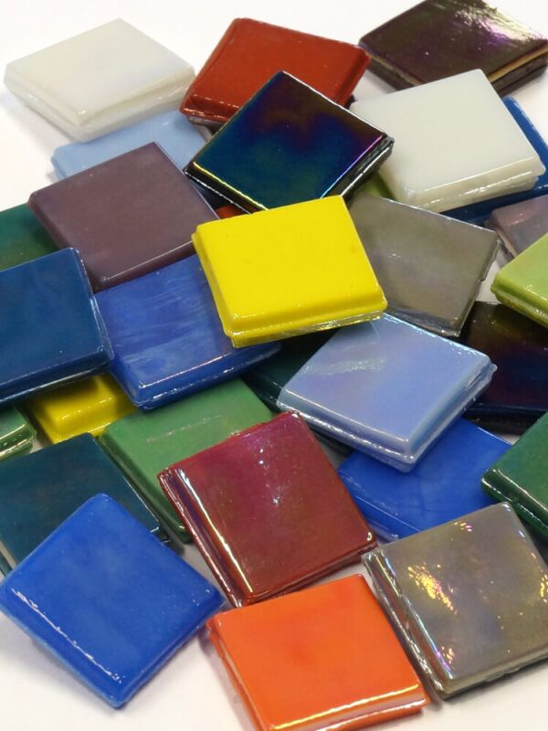 Ice glass opaque 15x15mm mosaic stones, colour mix