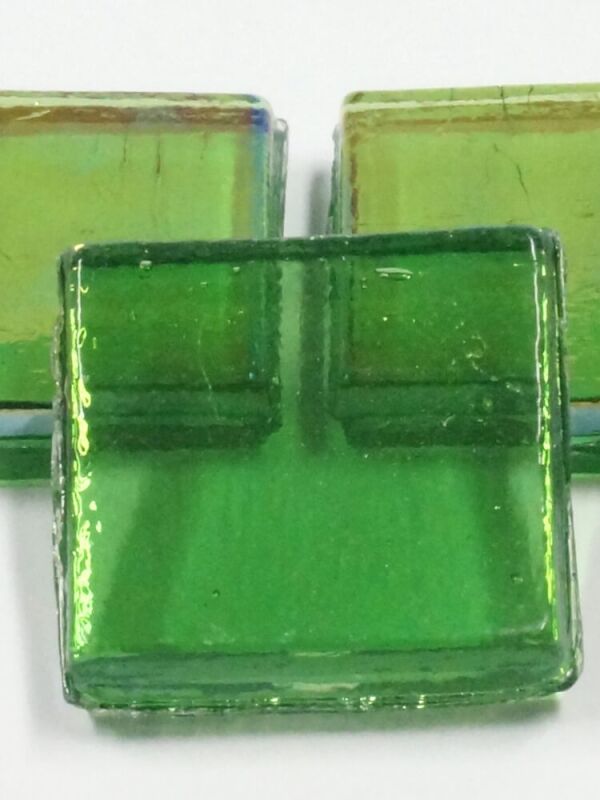 Ice glass mosaic tiles transparent 15x15mm (0,6x0,6 inch),  green