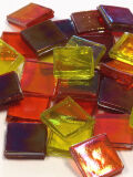 Eis Glas transp. 15x15mm Mosaiksteine, gelb-rot mix
